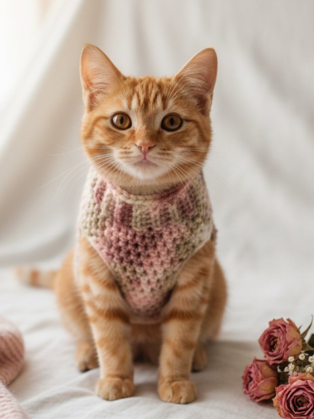 Strawberry Champagne Crochet Pet Sweater | Handmade Cat & Small Dog Sweater